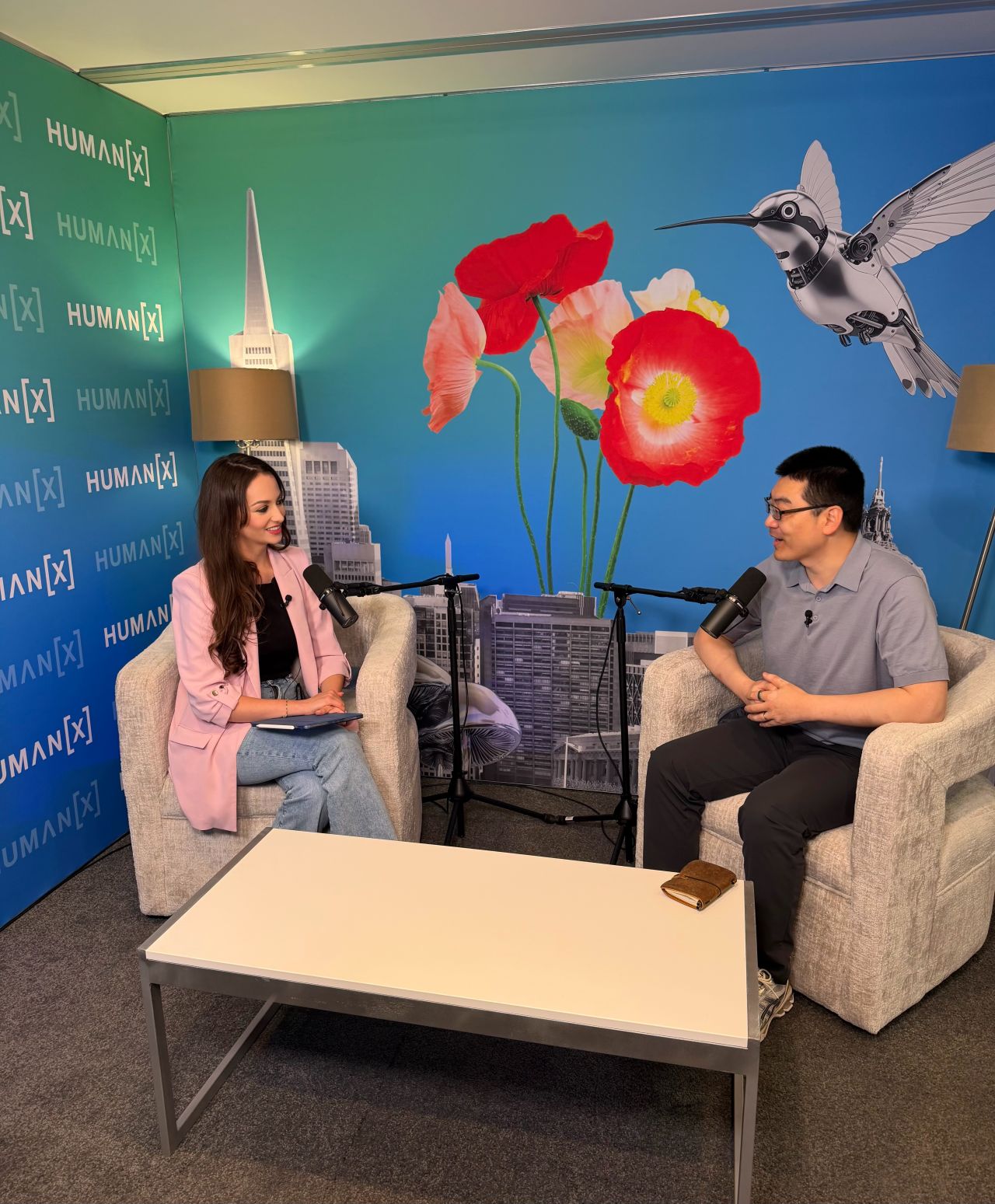Viviana Marquez recording an agentic AI podcast interview